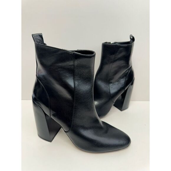 Vince Camuto Boots Womens Size 8.5 Everna Black Leather Block Heel Booties - Picture 2 of 11